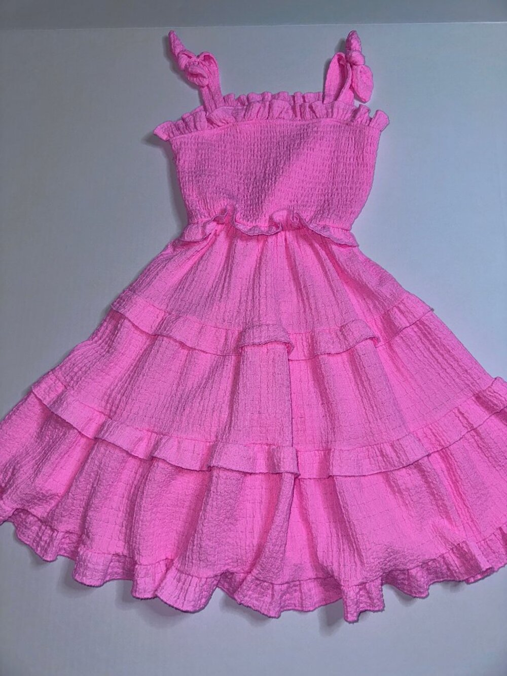 Planet Gold girls Bright Pink Ruffle Tiered Sundress M 7/8 FUN DRESS! #603